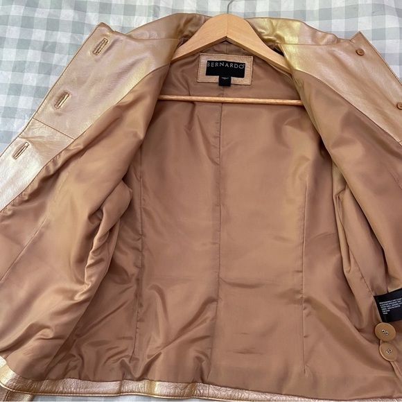BERNARDO gold beige genuine leather jacket blazer soft contemporary pocket funky - Picture 9 of 16